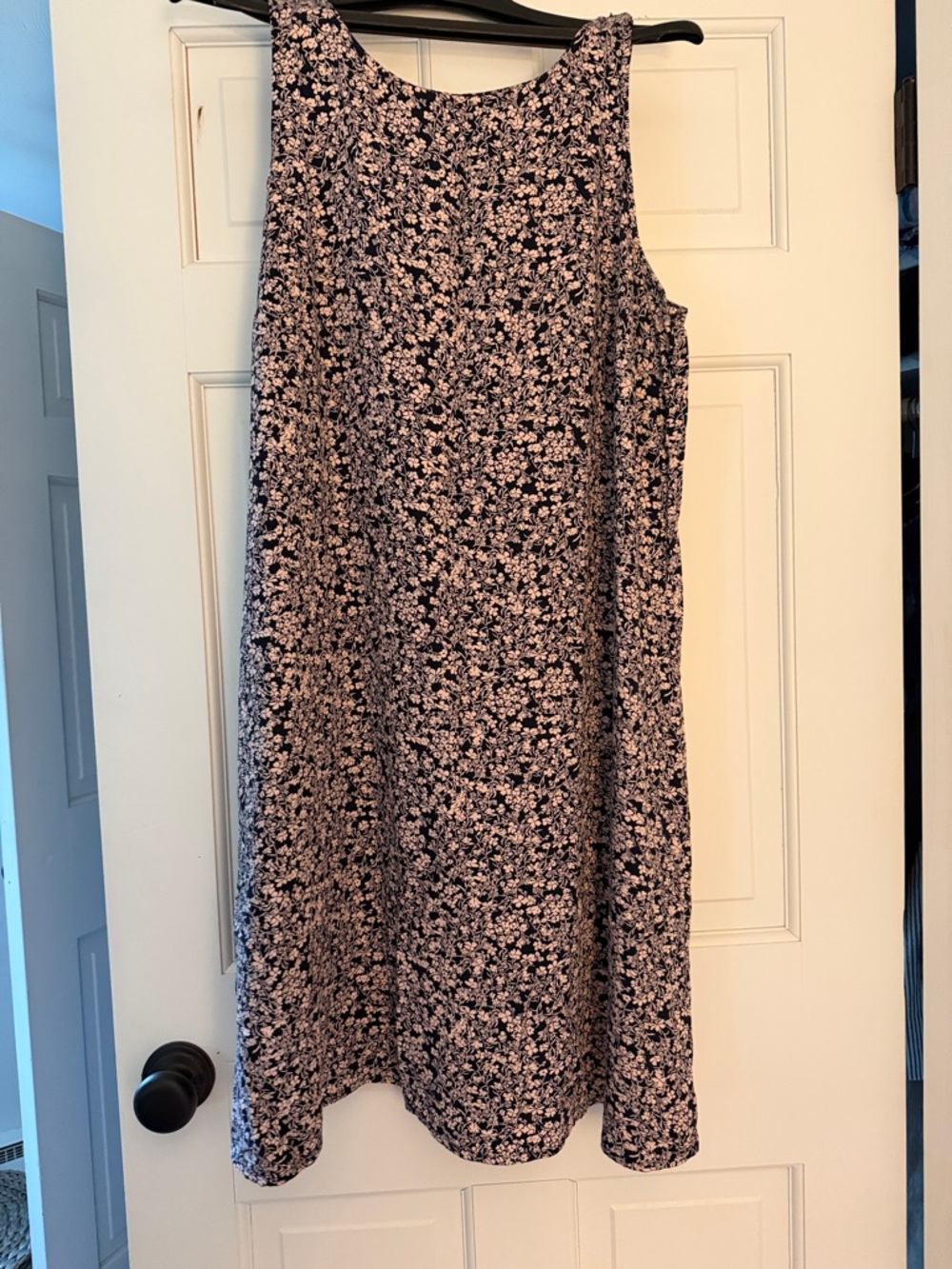 J. Jill Navy A-Line Dress with Light Pink Floral Print